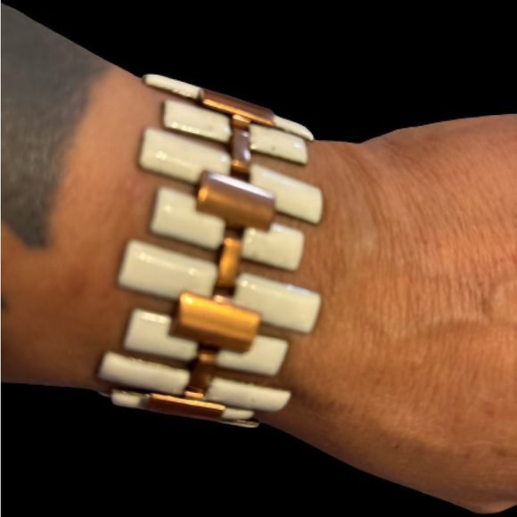 1950'S VINTAGE MATISSE RENOIR COPPER WHITE ENAMEL BRACELET - Picture 8 of 12